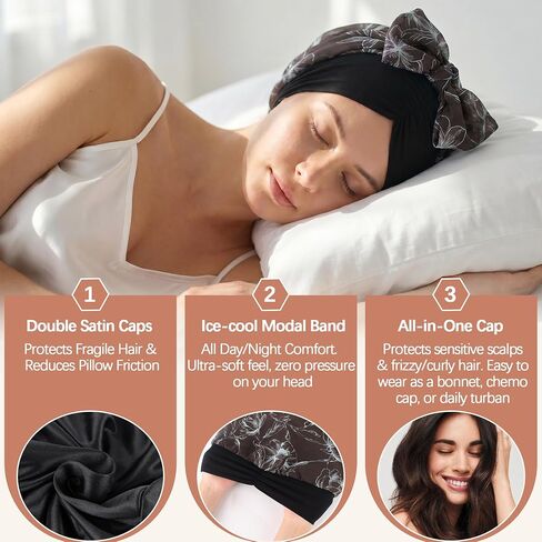 Ababalaya Satin Lined Head Scarf for Women Chemo Headwear Pre-Tied Silky Turban Headwrap Lightweight Sleep Hats Hair Loss Cap in Kuwait