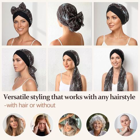 Ababalaya Satin Lined Head Scarf for Women Chemo Headwear Pre-Tied Silky Turban Headwrap Lightweight Sleep Hats Hair Loss Cap in Kuwait