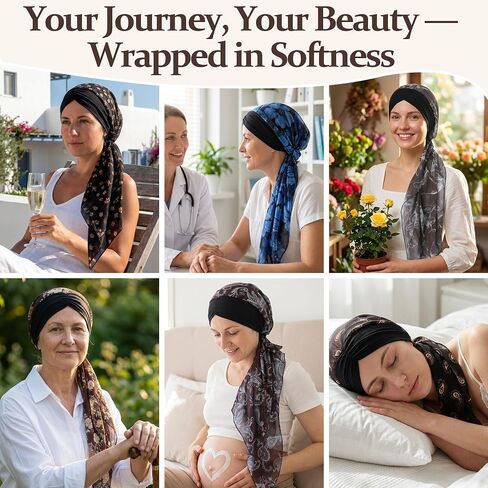 Ababalaya Satin Lined Head Scarf for Women Chemo Headwear Pre-Tied Silky Turban Headwrap Lightweight Sleep Hats Hair Loss Cap in Kuwait