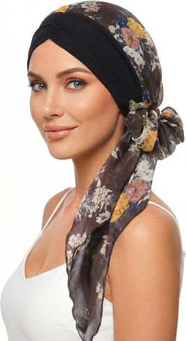 Ababalaya Satin Lined Head Scarf for Women Chemo Headwear Pre-Tied Silky Turban Headwrap Lightweight Sleep Hats Hair Loss Cap in Kuwait