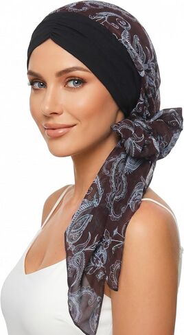 Ababalaya Satin Lined Head Scarf for Women Chemo Headwear Pre-Tied Silky Turban Headwrap Lightweight Sleep Hats Hair Loss Cap in Kuwait