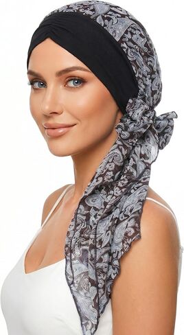 Ababalaya Satin Lined Head Scarf for Women Chemo Headwear Pre-Tied Silky Turban Headwrap Lightweight Sleep Hats Hair Loss Cap in Kuwait