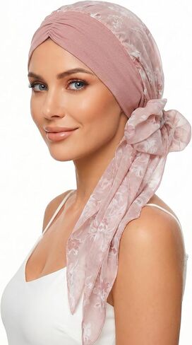 Ababalaya Satin Lined Head Scarf for Women Chemo Headwear Pre-Tied Silky Turban Headwrap Lightweight Sleep Hats Hair Loss Cap in Kuwait