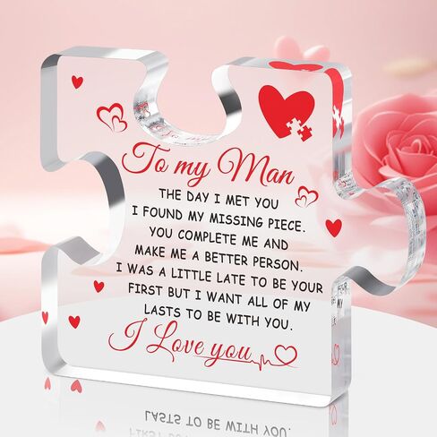 Fathers Day Dad Gifts for Husband from Wife to My Man Acrylic Block Puzzle 3.9 x 3.3"Romantic Engraved Gift for Boyfriend Wedding Anniversary Birthday Gifts for Fiance Couple in Saudi Arabia