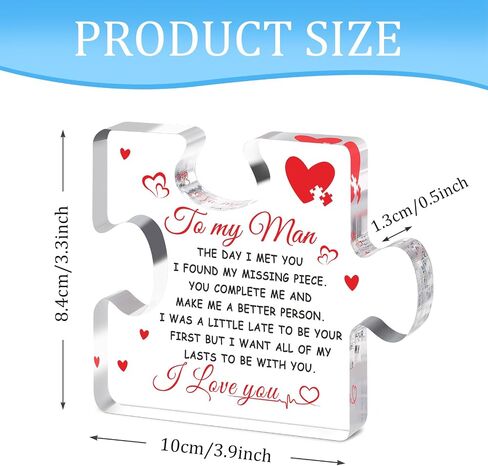 Fathers Day Dad Gifts for Husband from Wife to My Man Acrylic Block Puzzle 3.9 x 3.3"Romantic Engraved Gift for Boyfriend Wedding Anniversary Birthday Gifts for Fiance Couple in Saudi Arabia