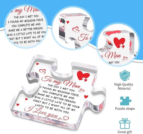 Fathers Day Dad Gifts for Husband from Wife to My Man Acrylic Block Puzzle 3.9 x 3.3"Romantic Engraved Gift for Boyfriend Wedding Anniversary Birthday Gifts for Fiance Couple in Saudi Arabia