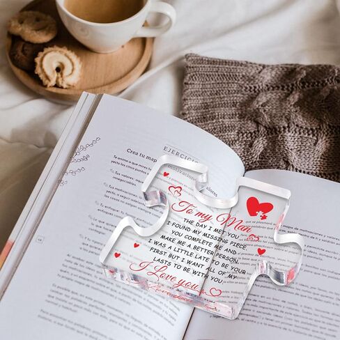 Fathers Day Dad Gifts for Husband from Wife to My Man Acrylic Block Puzzle 3.9 x 3.3"Romantic Engraved Gift for Boyfriend Wedding Anniversary Birthday Gifts for Fiance Couple in Saudi Arabia
