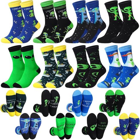 Cuffbow 8 Pair Funny Alien Socks Novelty Crew Socks Casual Athletic Crazy Crew Sock Mid Calf Sock for Men Women Holiday Gifts in Saudi Arabia