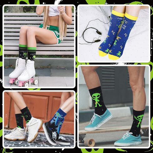 Cuffbow 8 Pair Funny Alien Socks Novelty Crew Socks Casual Athletic Crazy Crew Sock Mid Calf Sock for Men Women Holiday Gifts in Saudi Arabia