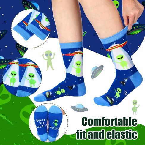 Cuffbow 8 Pair Funny Alien Socks Novelty Crew Socks Casual Athletic Crazy Crew Sock Mid Calf Sock for Men Women Holiday Gifts in Saudi Arabia