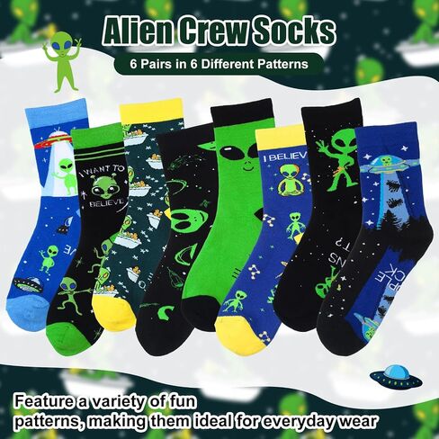 Cuffbow 8 Pair Funny Alien Socks Novelty Crew Socks Casual Athletic Crazy Crew Sock Mid Calf Sock for Men Women Holiday Gifts in Saudi Arabia