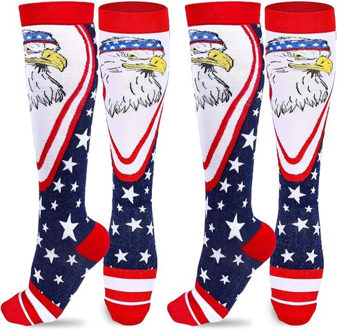 2 Pairs 4th of July Compression Socks for Women Men, Funny Patriotic Eagle American Flag Knee High Socks in Saudi Arabia