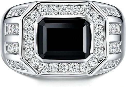 Lab-Created Moissanite Mens Wedding Band Black Wedding Ring For Men White Gold Plated Silver Sz 8-13 in Saudi Arabia