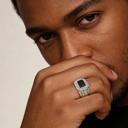 Lab-Created Moissanite Mens Wedding Band Black Wedding Ring For Men White Gold Plated Silver Sz 8-13 in Saudi Arabia
