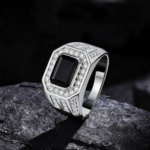 Lab-Created Moissanite Mens Wedding Band Black Wedding Ring For Men White Gold Plated Silver Sz 8-13 in Saudi Arabia