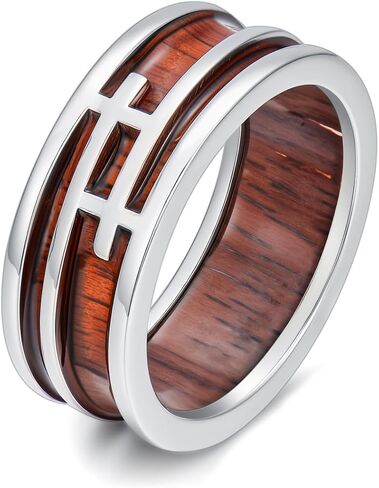 Wooden Celtic/Cross Ring 925 Sterling Silver Wedding Band Wood Mens Rings Engagement Ring Jewelry Gift for Men Women Size 8-14 in Saudi Arabia