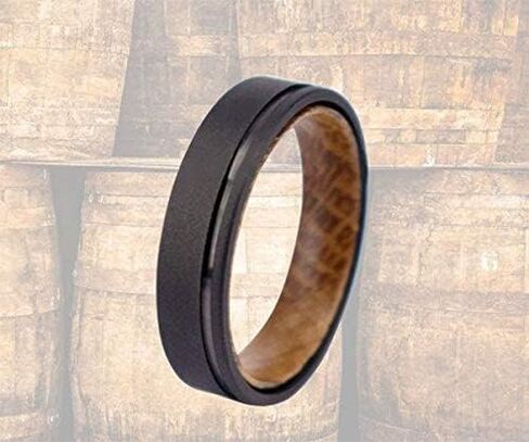 Black Whiskey Barrel Rings Mens Wedding Band Tungsten Wooden Ring 6mm Unique Bourbon Barrel Wedding Bands with Wood Inlay in Saudi Arabia
