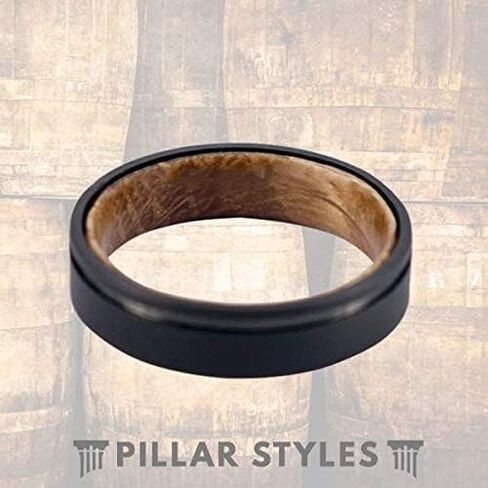 Black Whiskey Barrel Rings Mens Wedding Band Tungsten Wooden Ring 6mm Unique Bourbon Barrel Wedding Bands with Wood Inlay in Saudi Arabia
