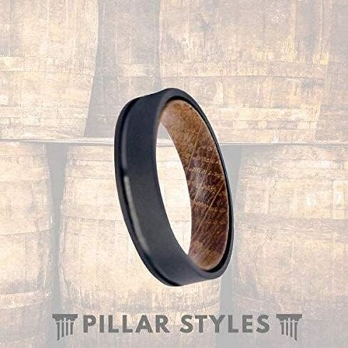 Black Whiskey Barrel Rings Mens Wedding Band Tungsten Wooden Ring 6mm Unique Bourbon Barrel Wedding Bands with Wood Inlay in Saudi Arabia