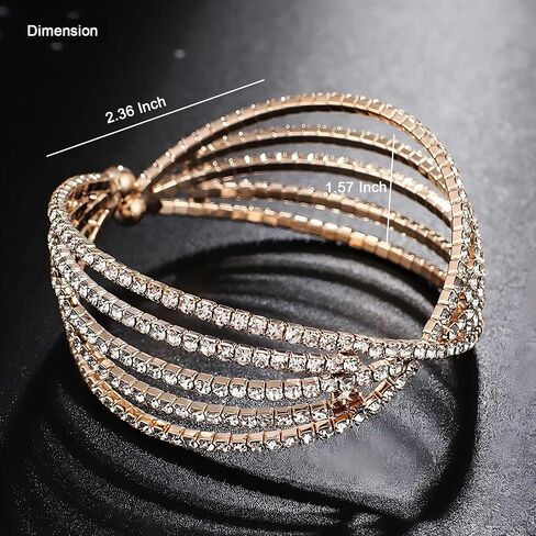 Jojomina Rhinestone Cuff Bracelet for Women Stack Crystal Bangle Bracelets Jewelry for Prom Wedding Cocktail Party in Kuwait