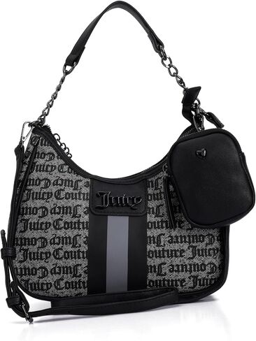 حقيبة كتف Juicy Couture State of My Heart مع حقيبة صغيرة، ومحفظة جاكار تحمل الشعار، وحزام حول الجسم قابل للتعديل، مقاس 25.4 × 20.32 سم in Kuwait