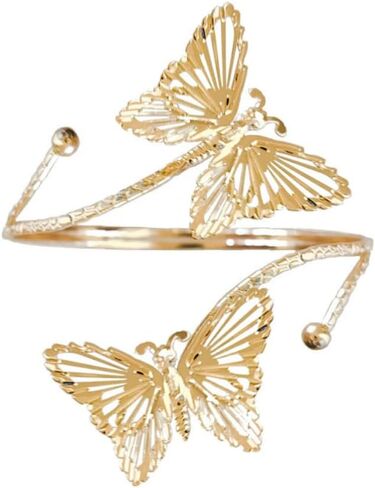 Gold Plated Floral Butterfly Upper Arm Cuff Bracelet for Women, Enamel Flower Adjustable Armcuffs, Boho Flower Butterfly Wrap Armband Jewelry Gift in Kuwait