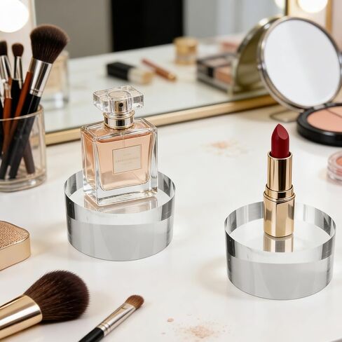 2in Thickness Acrylic Blocks for Display, Acrylic Stands for Display, Round Pedestal Stand for Showing Cosmetics Collectibles Figures, 4" x 2" in Saudi Arabia