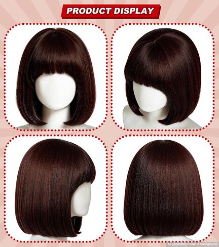 Vintage Brown Bob Wig with Glasses Set - Synthetic Fiber Cartoon Detective & Retro Fringe Costume for Women, Halloween, Cosplay, Dress-Up Parties in Saudi Arabia
