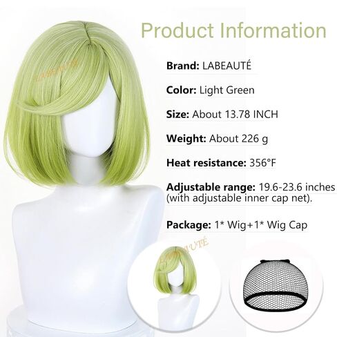 LABEAUTÉ Coco Cosplay Wig 30cm Green Short Bob Wig for Witch Hat Atelier Costume Heat Resistant Synthetic Hair for Halloween/Party in Saudi Arabia