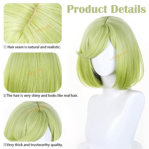 LABEAUTÉ Coco Cosplay Wig 30cm Green Short Bob Wig for Witch Hat Atelier Costume Heat Resistant Synthetic Hair for Halloween/Party in Saudi Arabia