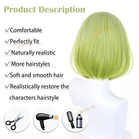 LABEAUTÉ Coco Cosplay Wig 30cm Green Short Bob Wig for Witch Hat Atelier Costume Heat Resistant Synthetic Hair for Halloween/Party in Saudi Arabia