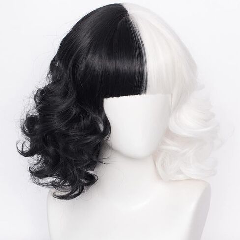 Black and White Synthetic Wig with Accessories of Long Red Gloves, Future Mask, Stick, Choker for Halloween Costume Women Set in Saudi Arabia