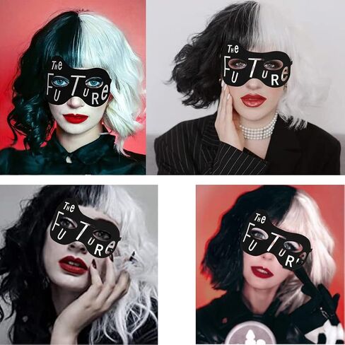 Black and White Synthetic Wig with Accessories of Long Red Gloves, Future Mask, Stick, Choker for Halloween Costume Women Set in Saudi Arabia