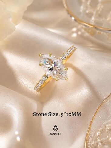 RODIFFY 2CT/4CT Marquise Cut Moissanite Engagement Ring for Women, Lab Created D Color VVS1 Clarity, S925 Silver Promise Ring with Pavé Band in Saudi Arabia