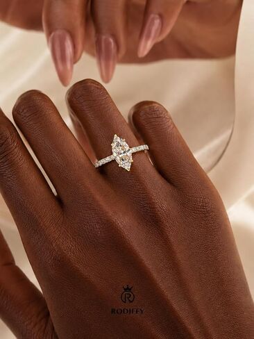 RODIFFY 2CT/4CT Marquise Cut Moissanite Engagement Ring for Women, Lab Created D Color VVS1 Clarity, S925 Silver Promise Ring with Pavé Band in Saudi Arabia