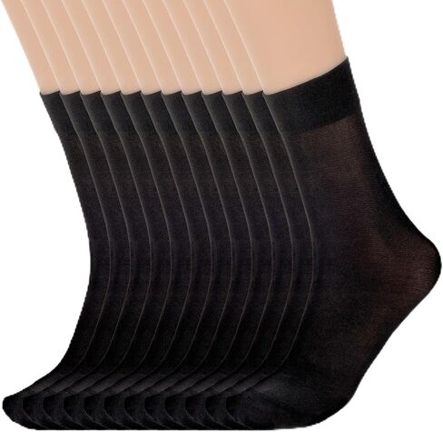 Nylon Socks for Women, 6 Pairs Ankle High Sheer Socks Black Crew Stocking, Women's Summer Nylon Stockings Transparent Stockings with Reinforced Toes Elastic Stocking for Women in Saudi Arabia