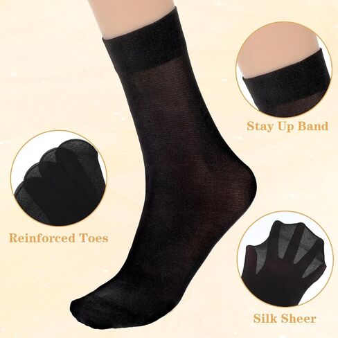 Nylon Socks for Women, 6 Pairs Ankle High Sheer Socks Black Crew Stocking, Women's Summer Nylon Stockings Transparent Stockings with Reinforced Toes Elastic Stocking for Women in Saudi Arabia