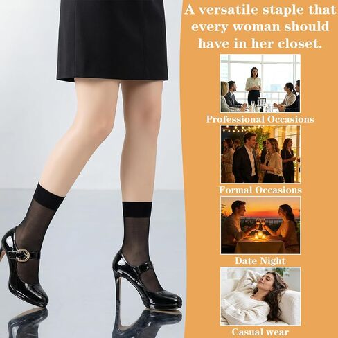 Nylon Socks for Women, 6 Pairs Ankle High Sheer Socks Black Crew Stocking, Women's Summer Nylon Stockings Transparent Stockings with Reinforced Toes Elastic Stocking for Women in Saudi Arabia