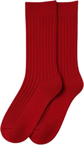 NoRch Women’s Red Ribbed Crew Socks – Soft Stretch Cotton Calf-High Socks for Sneakers, Boots & Casual Wear (Size 6–10) in Kuwait