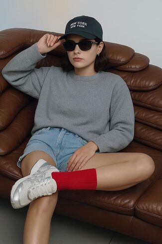 NoRch Women’s Red Ribbed Crew Socks – Soft Stretch Cotton Calf-High Socks for Sneakers, Boots & Casual Wear (Size 6–10) in Kuwait