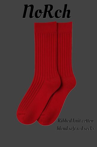 NoRch Women’s Red Ribbed Crew Socks – Soft Stretch Cotton Calf-High Socks for Sneakers, Boots & Casual Wear (Size 6–10) in Kuwait