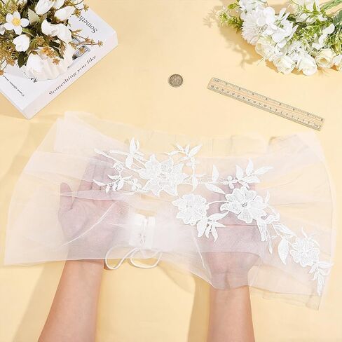 1pc Tulle Bridal Shawl 21 Inch Non Adjustable Flower Embodied Shawls White Bridal Shawl Wraps Bridals Bolero Jackets Shawls Tulle off Shoulders Clothing for Wedding Dress Decor in Kuwait