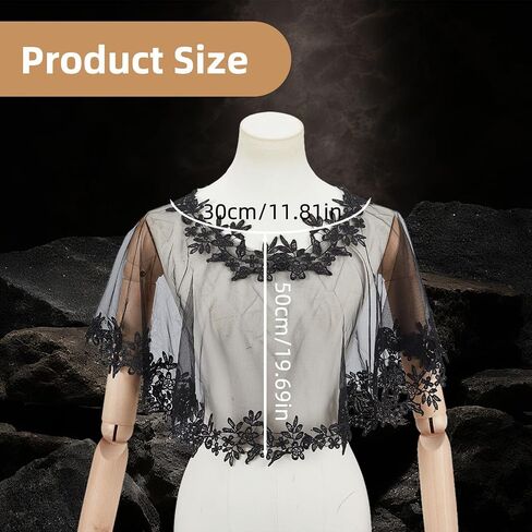 NICENEEDED Black Lace Wedding Shawls Wrap for Women, Bridal Embroidered Shrug Bolero Shoulder Cape, Cover up Accessory For Evening Wedding Party in Kuwait