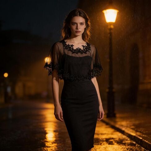 NICENEEDED Black Lace Wedding Shawls Wrap for Women, Bridal Embroidered Shrug Bolero Shoulder Cape, Cover up Accessory For Evening Wedding Party in Kuwait