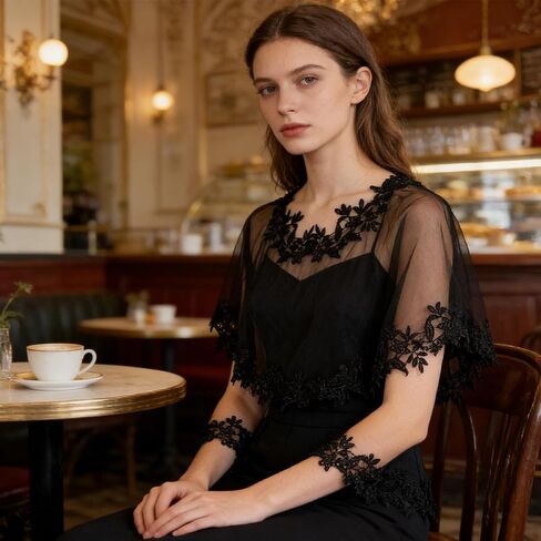 NICENEEDED Black Lace Wedding Shawls Wrap for Women, Bridal Embroidered Shrug Bolero Shoulder Cape, Cover up Accessory For Evening Wedding Party in Kuwait