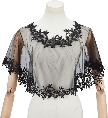 NICENEEDED Black Lace Wedding Shawls Wrap for Women, Bridal Embroidered Shrug Bolero Shoulder Cape, Cover up Accessory For Evening Wedding Party in Kuwait