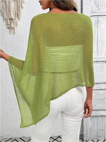 GORGLITTER Women's Plus Size Off The Shoulder Sheer Poncho Tops Floral Crochet Knit Asymmetrical Shawl Sweater in Kuwait