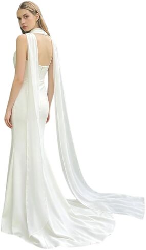 Bridal Neck Scarf Long Ivory Chiffon Wedding Wrap 10'' Wide in Saudi Arabia