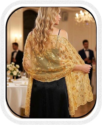 HEREAD Sequin 1920s Shawl and Wrap for Evening Dresses Gold Sparkle Wedding Sheer Scarf for Women and Brides in Saudi Arabia