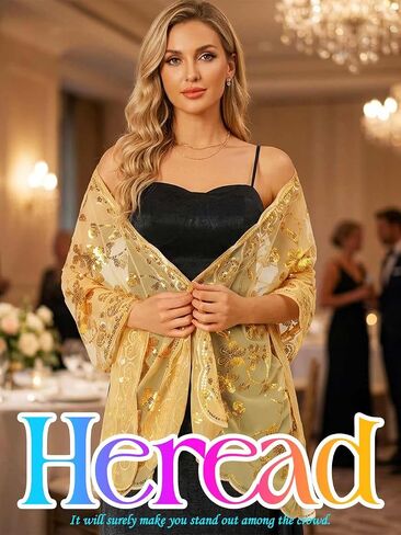 HEREAD Sequin 1920s Shawl and Wrap for Evening Dresses Gold Sparkle Wedding Sheer Scarf for Women and Brides in Saudi Arabia